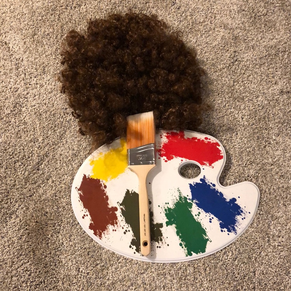 Halloween costume -Bob Ross wig and painters set